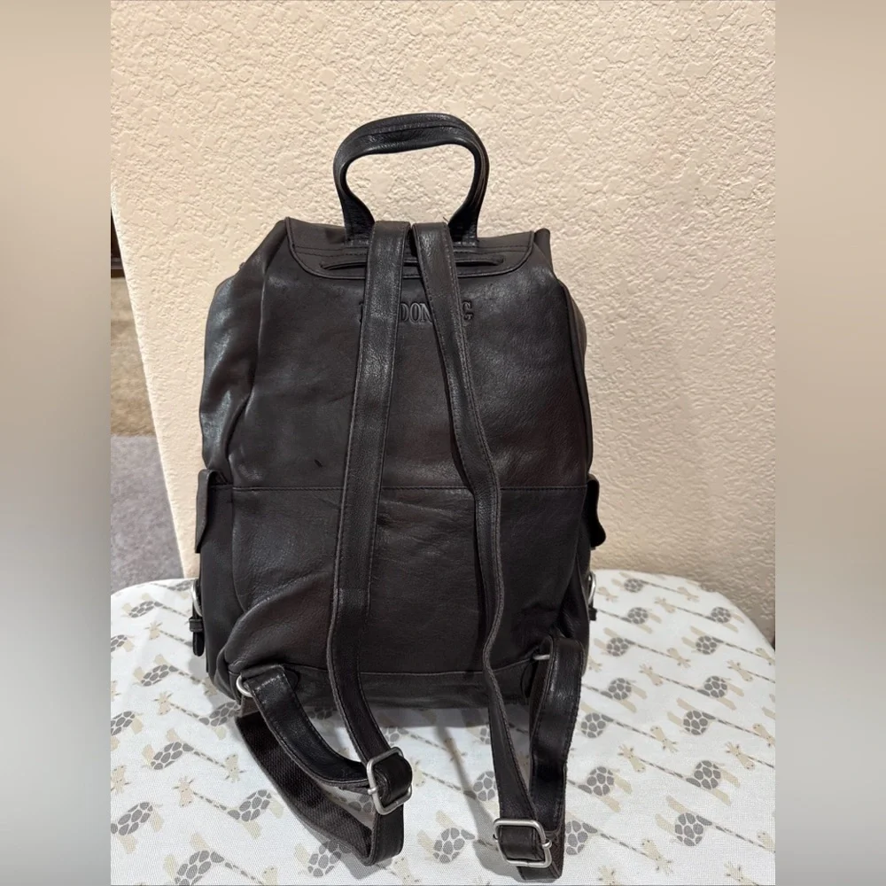 London‎ Fog Leather Backpack Brown Drawstring Flap Buckle Pockets Travel Bag